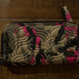 Lug Splits XL Wristlet RFID Wallet with a pink camouflage quilted design.
